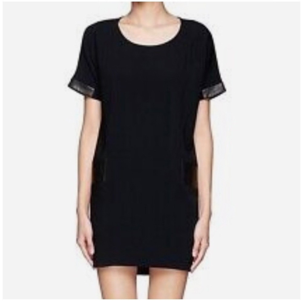 Rag & Bone Oversized Dress XXS Black Leather Trim Barneys‎ New York Shift Pocket